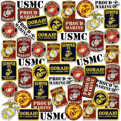 United States Marine Corps Badges 50ct Vinyl Large Deluxe Stickers Variety Pack – Die-Cut Military Decals for Laptop, Water Bottle, Tablet & Indoor/Outdoor Use in Saudi Arabia