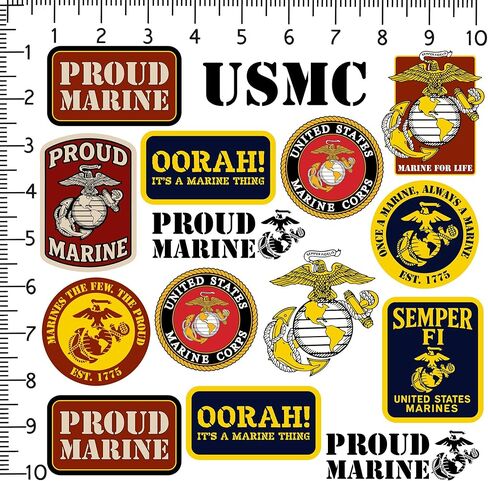 United States Marine Corps Badges 50ct Vinyl Large Deluxe Stickers Variety Pack – Die-Cut Military Decals for Laptop, Water Bottle, Tablet & Indoor/Outdoor Use in Saudi Arabia