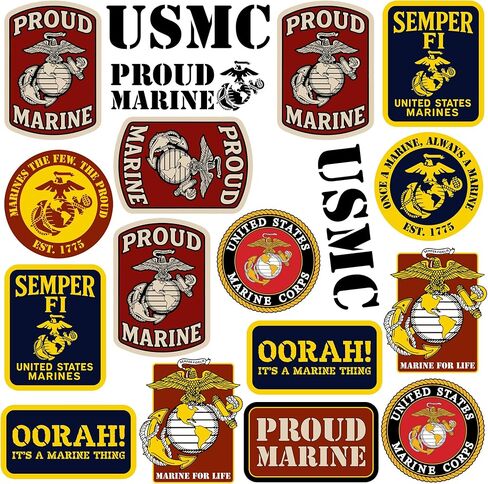 United States Marine Corps Badges 50ct Vinyl Large Deluxe Stickers Variety Pack – Die-Cut Military Decals for Laptop, Water Bottle, Tablet & Indoor/Outdoor Use in Saudi Arabia
