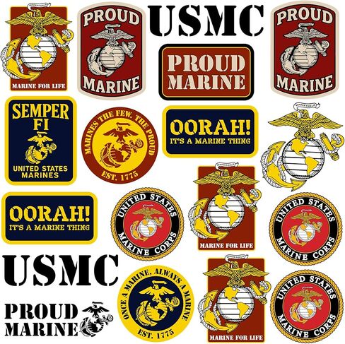 United States Marine Corps Badges 50ct Vinyl Large Deluxe Stickers Variety Pack – Die-Cut Military Decals for Laptop, Water Bottle, Tablet & Indoor/Outdoor Use in Saudi Arabia