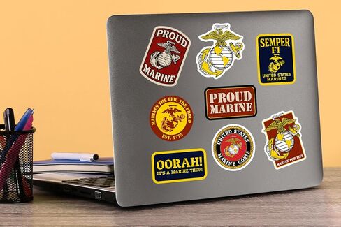 United States Marine Corps Badges 50ct Vinyl Large Deluxe Stickers Variety Pack – Die-Cut Military Decals for Laptop, Water Bottle, Tablet & Indoor/Outdoor Use in Saudi Arabia