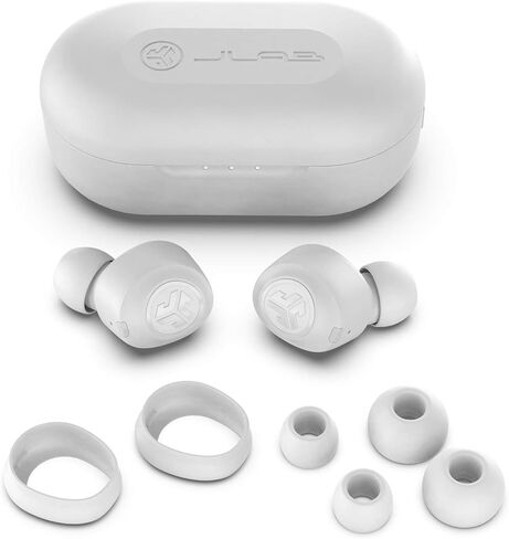 سماعات أذن JLab JBuds Air True Wireless Signature Bluetooth + علبة شحن، أبيض، مقاومة العرق IP55، اتصال Bluetooth 5.0، توقيع 3 إعدادات صوت EQ، متوازن، تعزيز الجهير in Kuwait