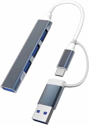 محطة إرساء أربعة في واحد من النوع سي، USB 3.0 لأجهزة الكمبيوتر ولوحات المفاتيح وقرص USB وقارئ البطاقات (رمادي) in Kuwait