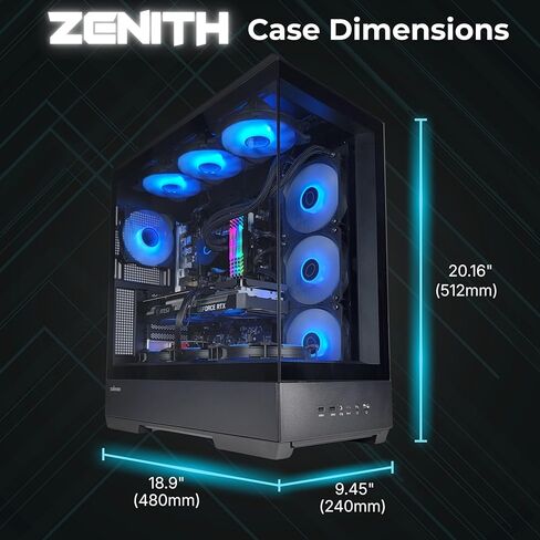 كمبيوتر سطح المكتب Zenith Gaming، Ryzen 7 7800X3D 4.2 جيجا هرتز (تعزيز يصل إلى 5.0 جيجا هرتز)، GeForce RTX 5070 12 جيجا GDDR7، 1 تيرابايت NVMe SSD، 32 جيجا DDR5 RAM، حافظة P50، مبرد سائل AIO 360 مم، WiFi 6E، Windows 11 in Kuwait
