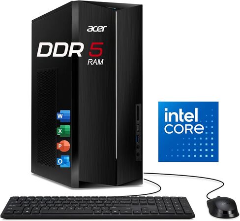 acer Desktop Tower, Intel 14th Gen Ultra-Fast 10-Core i5 Processor, 32GB DDR5 RAM(Lightning Fast Boot Time), 1TB SSD, Wi-Fi 6, HDMI, Support 4K Monitor, Wins 11, Wired KB & Mouse, Office 365 for Web in Saudi Arabia