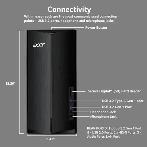 acer Desktop Tower, Intel 14th Gen Ultra-Fast 10-Core i5 Processor, 32GB DDR5 RAM(Lightning Fast Boot Time), 1TB SSD, Wi-Fi 6, HDMI, Support 4K Monitor, Wins 11, Wired KB & Mouse, Office 365 for Web in Saudi Arabia