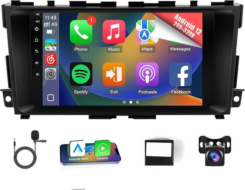 راديو سيارة Naifay Android 12 لسيارة Nissan Altima 2013-2018 (غير مناسب لنظام الصوت الممتاز وشاشة كبيرة)، شاشة لمس 9 بوصة لستيريو Altima مع Carplay Android Auto Bluetooth FM GPS WiFi Camera in Kuwait
