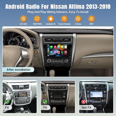 راديو سيارة Naifay Android 12 لسيارة Nissan Altima 2013-2018 (غير مناسب لنظام الصوت الممتاز وشاشة كبيرة)، شاشة لمس 9 بوصة لستيريو Altima مع Carplay Android Auto Bluetooth FM GPS WiFi Camera in Kuwait