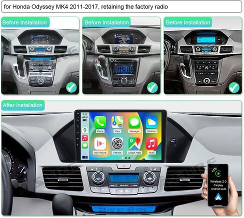 راديو ستيريو للسيارة ASURE 8Core 4+64GB Android لسيارة Honda Odyssey MK4 2011-2017، وحدة رأس ملاحة GPS مدمجة في لوحة القيادة مقاس 9 بوصة مع Carplay لاسلكي، Android Auto، مشغل وسائط متعددة بشاشة لمس 1280 × 800 in Kuwait