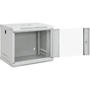 9U Wall-Mounted Network Cabinet, 19-Inch IP20 Steel Rack Enclosure, Grey, 53 x 40 x 45 cm, Lockable Glass Front, Removable Panels, 40 kg Capacity in Kuwait