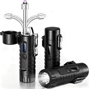 Electric Lighter USB C Rechargeable Arc Plasma Lighter with Flashlight, Electronic Windproof Waterproof Lighters with Retractable 360° Flexible Neck for Outdoor Camping, Hiking, Survival in Saudi Arabia