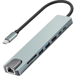 USB C Hub Multiport Adapter for MacBook Air,8 in 1 USBC Dongle with 4K HDMI,RJ45 Ethernet,100W PD, USB 3.0/2.0,SD/TF Card Reader,USB-C Docking Station for MacBook Pro/Air, iPad Pro, XPS, etc in Kuwait
