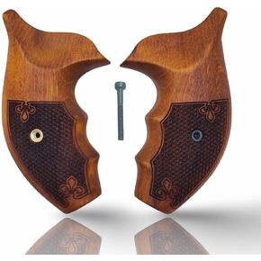 مقابض مسدس J دائرية متوافقة مع S&W، مقابض مسدس من الخشب الحقيقي تناسب إطار سميث آند ويسون J بعقب مستدير .38 مسدس خاص و9 مم/مسمار متضمن in Kuwait