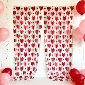 2 حزمة من الستائر ذات شراشيب على شكل قلب أحمر لعيد الحب، خلفية زينة للحفلات بطابع قلب أحمر مقاس 3.28 قدم × 6.56 قدم لعيد الحب، وعيد جالنتين، والذكرى السنوية in Kuwait