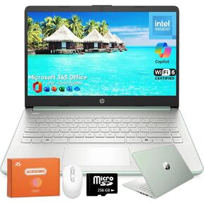 HP 14 Inch Student Business Laptop, Intel N150 CPU, 4 GB RAM, 384 GB Storage(128GB UFS+256GB MSD), 14" Anti-Glare, Wi-Fi 6, Copilot AI, 1 Year Microsoft 365, Willow Green, Windows 11 Pro,W/Mouse in Kuwait