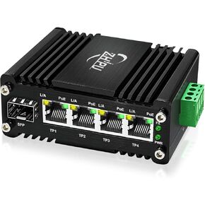 Mini Industrial 4 Ports Gigabit PoE Switch with DC12～48V Redundant Power Input, 12V PoE Switch with SFP, IEEE802.3af/at @120W, Compact PoE Power for VoIP Systems/Solar Power/RV Truck in Kuwait