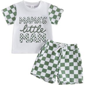 Toddler Baby Boy Summer Clothes Mamas Little Man Short Sleeve T-shirt And Shorts Set Infant Boy Casual 2Pcs Outfits in Kuwait