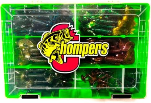 Chompers 5'' Skirted Twin Tail Grub Kit - 67 Pieces, Green, HG5KIT-22 in Saudi Arabia
