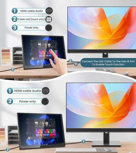 شاشة لمس مقاس 14 بوصة للاستخدام الصناعي بدقة FHD 1920×1200 HDR IPS 500 nits 100% sRGB متعدد المنافذ HDMI VGA DVI متوافقة مع أجهزة الكمبيوتر المحمول PS5/PS4 Xbox/Game in Saudi Arabia