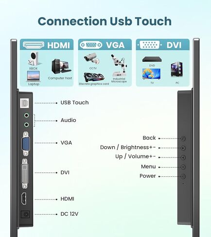شاشة لمس مقاس 14 بوصة للاستخدام الصناعي بدقة FHD 1920×1200 HDR IPS 500 nits 100% sRGB متعدد المنافذ HDMI VGA DVI متوافقة مع أجهزة الكمبيوتر المحمول PS5/PS4 Xbox/Game in Saudi Arabia