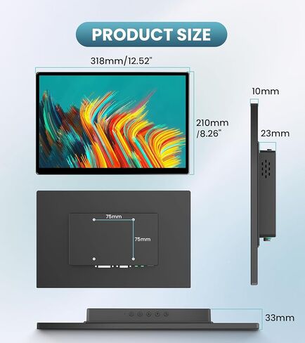 شاشة لمس مقاس 14 بوصة للاستخدام الصناعي بدقة FHD 1920×1200 HDR IPS 500 nits 100% sRGB متعدد المنافذ HDMI VGA DVI متوافقة مع أجهزة الكمبيوتر المحمول PS5/PS4 Xbox/Game in Saudi Arabia