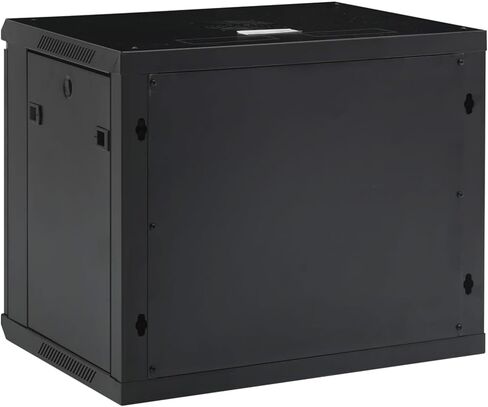 9U Wall-Mounted Network Cabinet 19 Inch, IP20 Rated, 600x450x510mm, Black Steel with Lockable Tempered Glass Door, Removable Side Panels, Supports Wall or Desktop Use in Kuwait