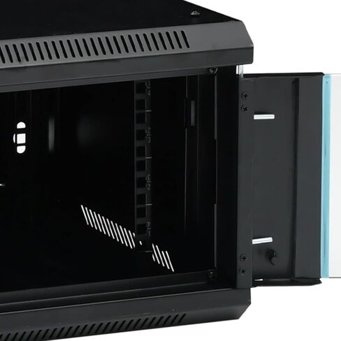 9U Wall-Mounted Network Cabinet 19 Inch, IP20 Rated, 600x450x510mm, Black Steel with Lockable Tempered Glass Door, Removable Side Panels, Supports Wall or Desktop Use in Kuwait