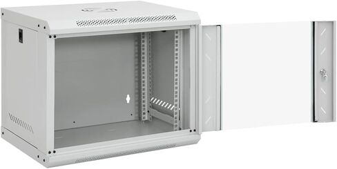 9U Wall-Mounted Network Cabinet, 19-Inch IP20 Steel Rack Enclosure, Grey, 53 x 40 x 45 cm, Lockable Glass Front, Removable Panels, 40 kg Capacity in Kuwait