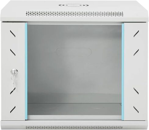 9U Wall-Mounted Network Cabinet, 19-Inch IP20 Steel Rack Enclosure, Grey, 53 x 40 x 45 cm, Lockable Glass Front, Removable Panels, 40 kg Capacity in Kuwait