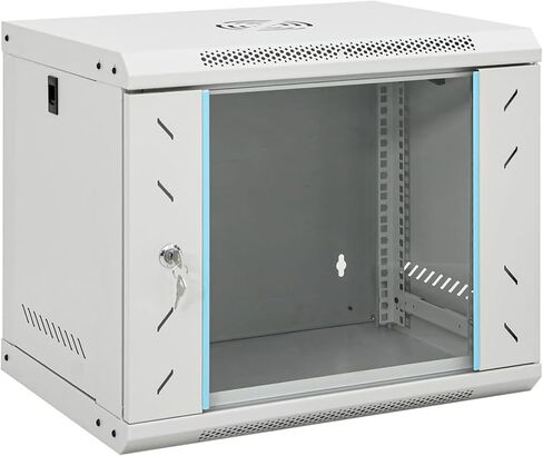 9U Wall-Mounted Network Cabinet, 19-Inch IP20 Steel Rack Enclosure, Grey, 53 x 40 x 45 cm, Lockable Glass Front, Removable Panels, 40 kg Capacity in Kuwait