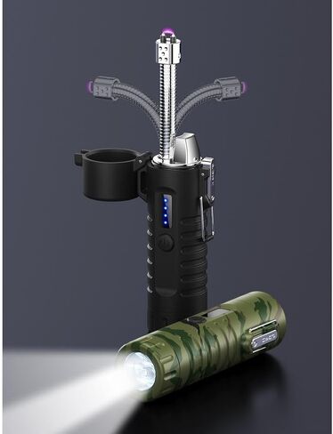 Electric Lighter USB C Rechargeable Arc Plasma Lighter with Flashlight, Electronic Windproof Waterproof Lighters with Retractable 360° Flexible Neck for Outdoor Camping, Hiking, Survival in Saudi Arabia
