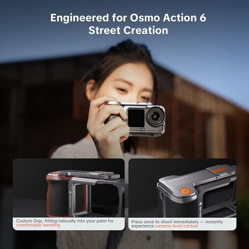 PGYTECH Camera Cage for Osmo Action 6, Aluminum Alloy Housing Vlogging Case, Protective Frame with Magnetic Quick Release Connector, 1/4" Thread Hole, Cold Shoe for Light/Microphone (Camera Cage+Grip) in Saudi Arabia