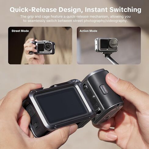 PGYTECH Camera Cage for Osmo Action 6, Aluminum Alloy Housing Vlogging Case, Protective Frame with Magnetic Quick Release Connector, 1/4" Thread Hole, Cold Shoe for Light/Microphone (Camera Cage+Grip) in Saudi Arabia