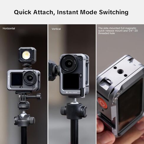 PGYTECH Camera Cage for Osmo Action 6, Aluminum Alloy Housing Vlogging Case, Protective Frame with Magnetic Quick Release Connector, 1/4" Thread Hole, Cold Shoe for Light/Microphone (Camera Cage+Grip) in Saudi Arabia