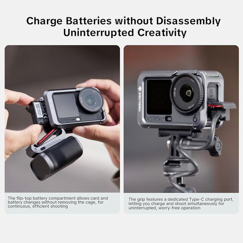 PGYTECH Camera Cage for Osmo Action 6, Aluminum Alloy Housing Vlogging Case, Protective Frame with Magnetic Quick Release Connector, 1/4" Thread Hole, Cold Shoe for Light/Microphone (Camera Cage+Grip) in Saudi Arabia