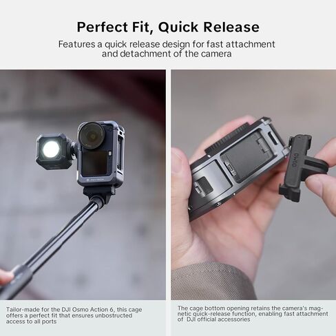 PGYTECH Camera Cage for Osmo Action 6, Aluminum Alloy Housing Vlogging Case, Protective Frame with Magnetic Quick Release Connector, 1/4" Thread Hole, Cold Shoe for Light/Microphone (Camera Cage+Grip) in Saudi Arabia