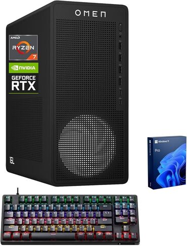 سطح المكتب HP OMEN 16L للألعاب، AMD Ryzen 7 8700F (Beats Intel i7-14700F)، NVIDIA RTX 5060، ذاكرة الوصول العشوائي DDR5 سعة 64 جيجابايت، 1 تيرابايت SSD، W11P، محطة عمل إنتاج الموسيقى، حزمة مع Thunderobot KG3089R Gaming KB in Kuwait
