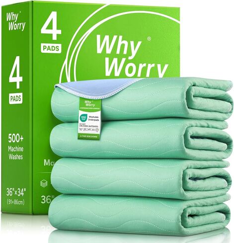 WhyWorry Washable Bed Pads for Adult Incontinence, 34" x 36" (Pack of 2) Washable Pee Pads for Bed Wetting, Heavy Absorbency Reusable Underpads for Elderly & Kids, Waterproof Mattress Protector, Green in Saudi Arabia