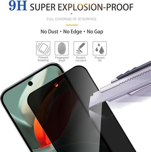 2 Pack Privacy Screen Protector for Google Pixel 9 Pro XL 6.8 inch [Anti-Spy Tempered Glass] [Fingerprint Unlock Support], Anti-Scratch, Bubble-Free, Easy Install 9H Protective Glass in Saudi Arabia