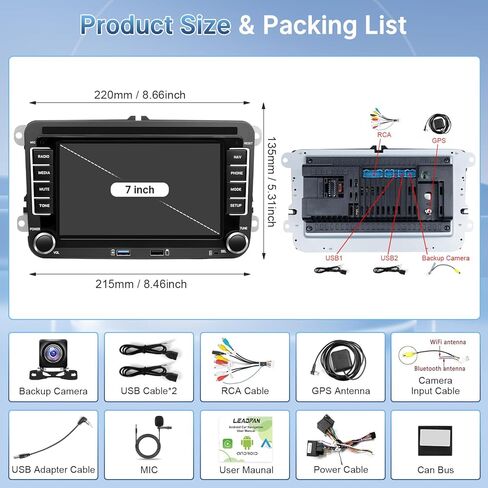 Leadfan Android Car Stereo Radio for VW Volkswagen Jetta Passat Tiguan, 7'' Screen for Passat Car Radio, Support Wireless Carplay/Android Auto/Bluetooth/GPS Navigation/Backup Camera in Saudi Arabia