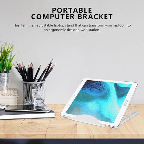 jojofuny Adjustable Folding Metal Laptop and Tablet Stand for Desk, Portable Heat Dissipation Computer Rack Holder, White, Suitable for Home and Office Use in Kuwait