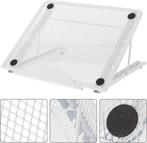 jojofuny Adjustable Folding Metal Laptop and Tablet Stand for Desk, Portable Heat Dissipation Computer Rack Holder, White, Suitable for Home and Office Use in Kuwait