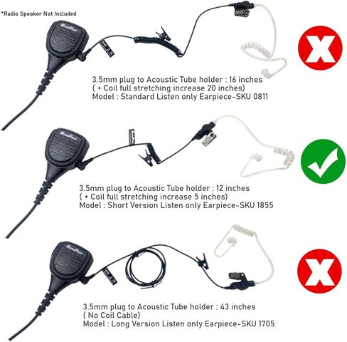 MaximalPower 3.5mm RECEIVER/LISTEN ONLY Surveillance Headset Earpiece with Clear Acoustic Coil Tube Earbud Audio Kit For Two-Way Radios, Transceivers and Radio Speaker Mics Jacks (10 Pack, Short Cord) in Saudi Arabia