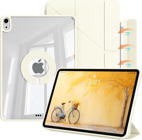 حافظة شفافة لجهاز iPad Air 11 بوصة M3/M2 و10.9 بوصة iPad Air الجيل الخامس/الرابع مع حامل أقلام (يدعم شحن القلم)، ظهر صلب شفاف ومغناطيسي قابل للفصل، تنبيه/غفو تلقائي، حامل ثلاثي وحامل Y، وردي in Saudi Arabia