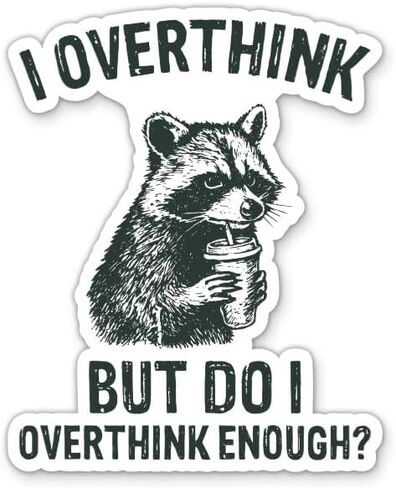ملصقات Overthinking - عبوتان - فينيل مقاوم للماء للسيارة والهاتف وزجاجة المياه والكمبيوتر المحمول - ملصقات مضحكة لراكون Overthinker (عبوة من قطعتين) in Kuwait