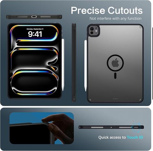 Telaso Magnetic for iPad Pro 11 inch 2025/2024 (M5/M4) Case, Supports Pencils, Translucent Matte Back Soft TPU Bumper Military Grade Shockproof Protective Case for iPad Pro 11 inch 2025/2024, Black in Saudi Arabia