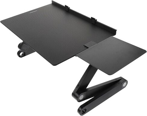 Adjustable Aluminum Laptop Stand Cooling Notebook PC Holder with Folding Height-Raise Function for Bed and Office Use, Black with Mouse Pad, Multifunctional Computer Desk Accessory in Saudi Arabia