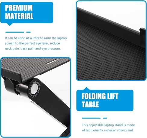 Adjustable Aluminum Laptop Stand Cooling Notebook PC Holder with Folding Height-Raise Function for Bed and Office Use, Black with Mouse Pad, Multifunctional Computer Desk Accessory in Saudi Arabia