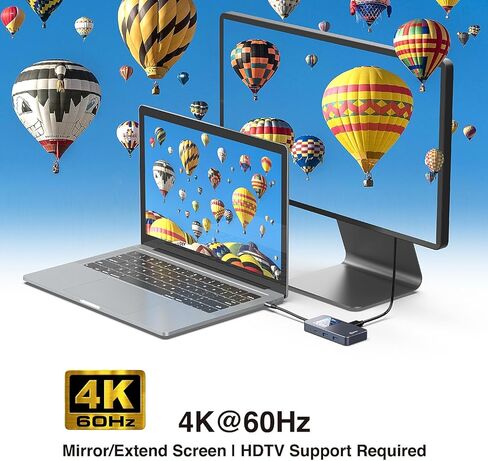 USB C Hub 6 in 1 Smart Docking Station with Screen HDTV 4K@60Hz 100W PD Fast Charging USB-C/A 5Gbps 3.0 Date Ports Travel-Friendly for Dell HP MacBook Air/Pro, iPad, Surface, Samsung Galaxy and More. in Saudi Arabia