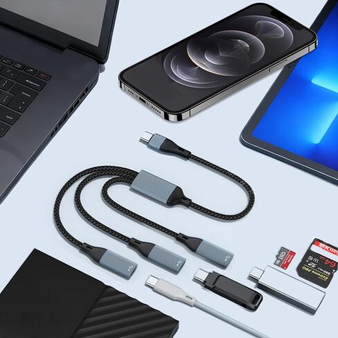 مقسم Typec 1 في 3 خارج 1 قدم، كابل USB Y، محول سلك تمديد USB A ذكر إلى أربعة أنثى، محور موسع متعدد المنافذ 3 منافذ، شاحن طاقة بيانات مزدوج منفصل in Saudi Arabia